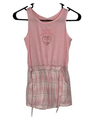 Sweet Butterfly Pink Heart Kids Plaid Romper with Attached Belt Size S 7/8 Boho